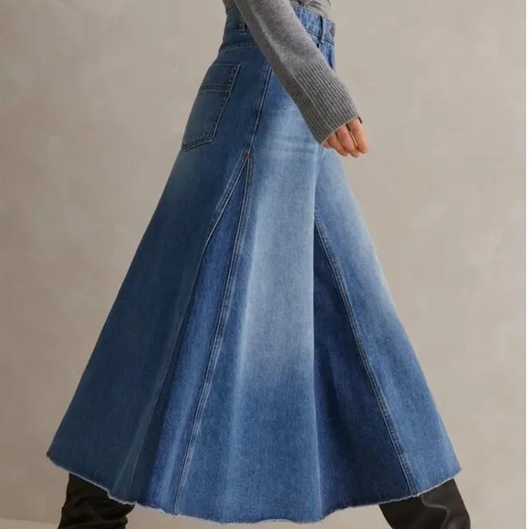 Me+Em Denim Insert Midi Skirt Sz US 4 UK 8 S - Picture 13 of 16